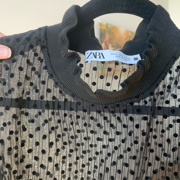 Zara Sheer Mock Neck Balloon Sleeve Top - Picture 5 of 8